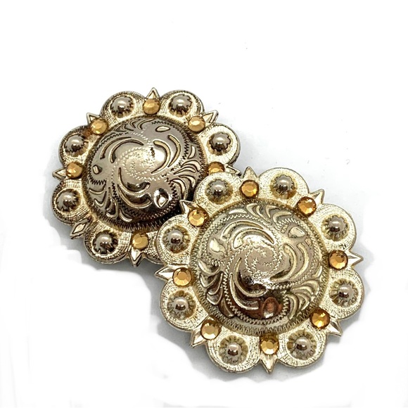 Western Design Leather Work Screw Back Concho Set of 2 Silver Look Craft - Picture 5 of 5